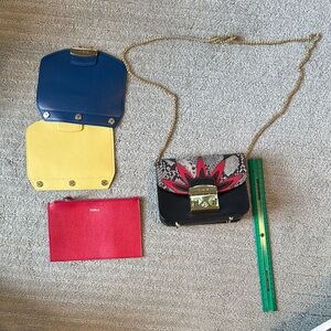 Furla Mini Black and Red Bag with Chain Strap